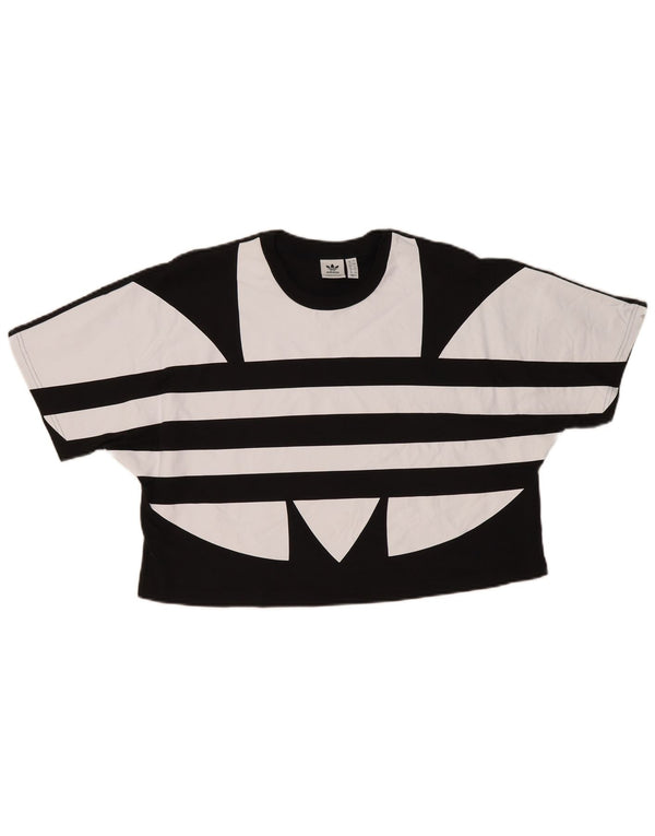 Adidas T-shirt court surdimensionné pour femme UK 12 en coton noir moyen