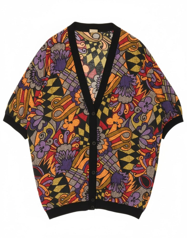 vintage Femmes Surdimensionné Cardigan Top UK 16 Grand Multicolore Géométrique