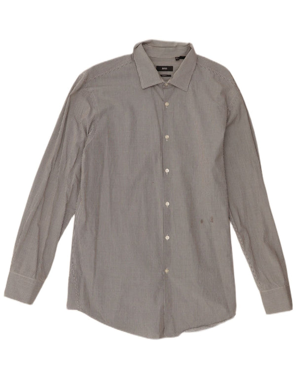 Hugo Boss Chemise slim fit pour homme Taille 17 1/2 XL Coton vichy noir