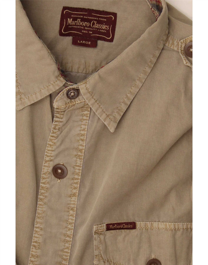 Marlboro Classics Chemise militaire pour homme Large Kaki