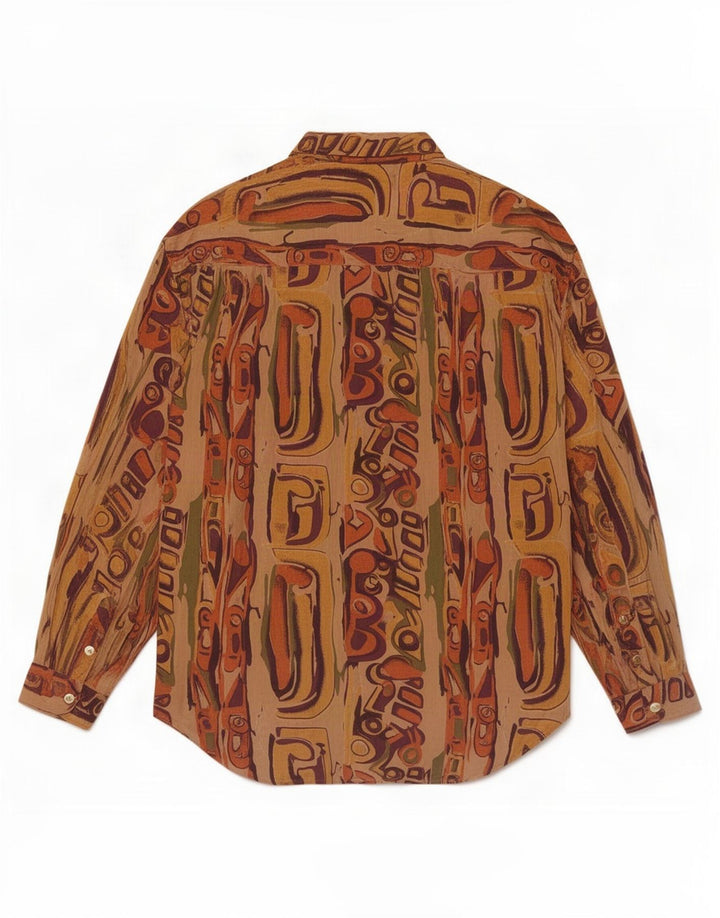 vintage Femmes Longline Abstract Pattern Shirt Blouse UK 14 Brun Moyen