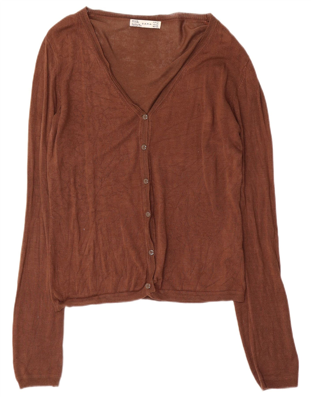 Zara Cardigan Femme Pull UK 16 Grande Rayonne Marron
