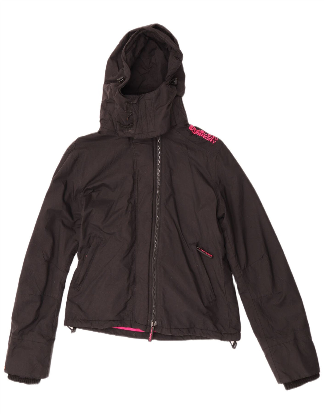 Superdry Veste coupe-vent à capuche pour femme UK 14 Medium Black Nylon