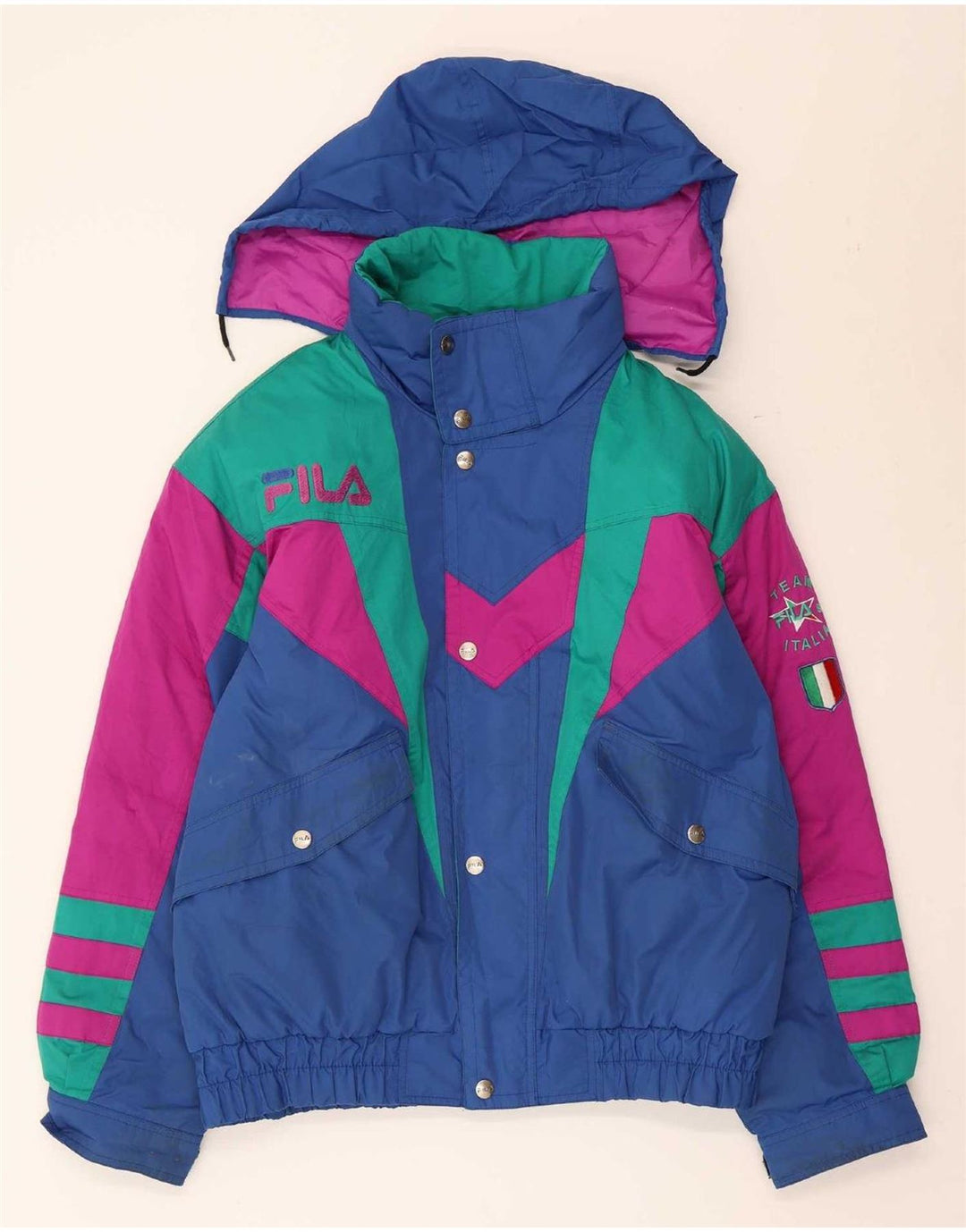 Fila Veste de ski à capuche graphique pour homme UK 40 Bleu moyen Polyester colour block