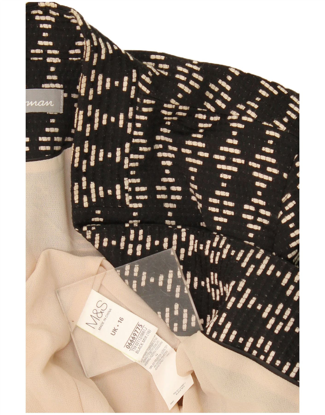 Marks & Spencer Veste blazer ouverte pour femme UK 16 Large Noir Géométrique