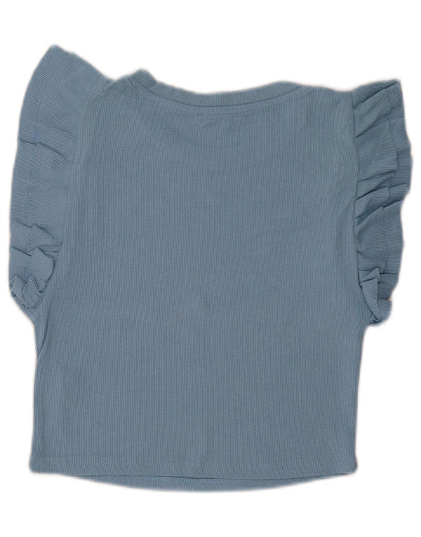 Zara Womens Crop Blouse Top UK 14 Grand Bleu Coton