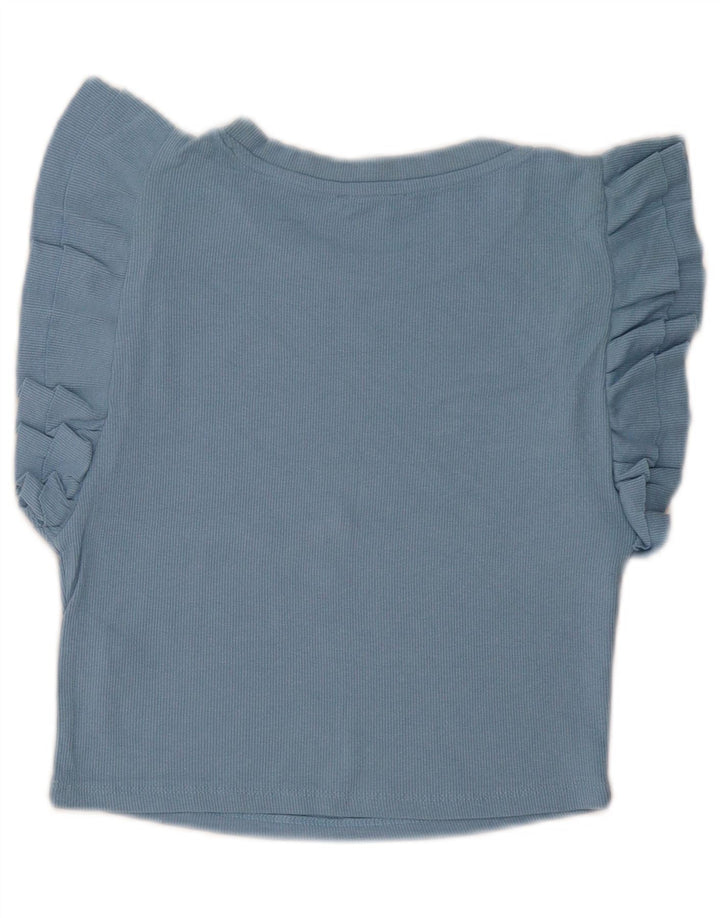 Zara Womens Crop Blouse Top UK 14 Grand Bleu Coton