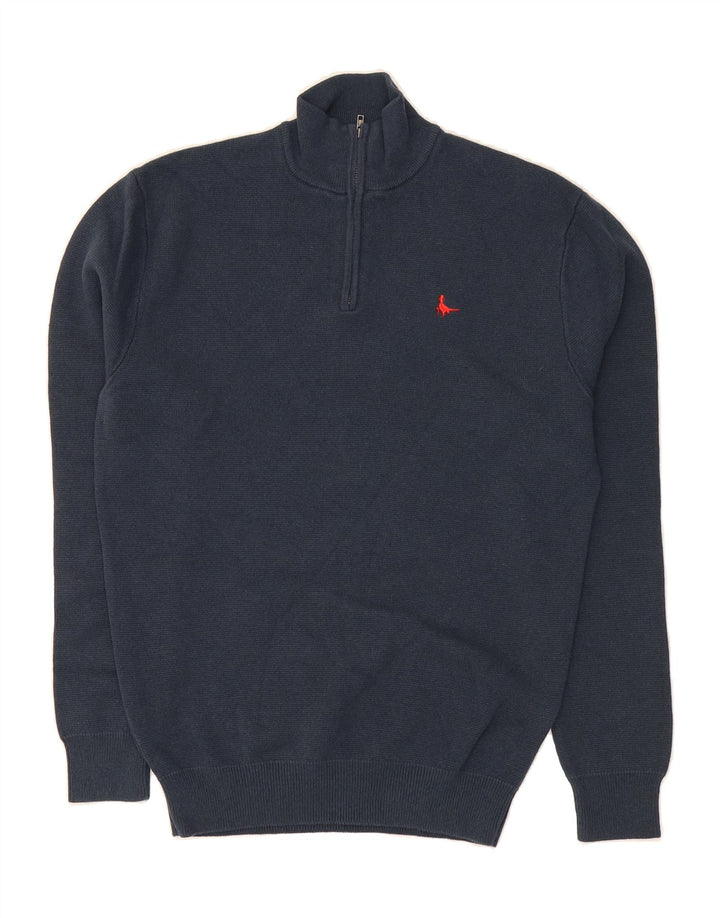 JACK & JONES Mens Zip Neck Jumper Sweater Small Navy Blue Cotton Vintage Jack & Jones and Second-Hand Jack & Jones from Messina Hembry 