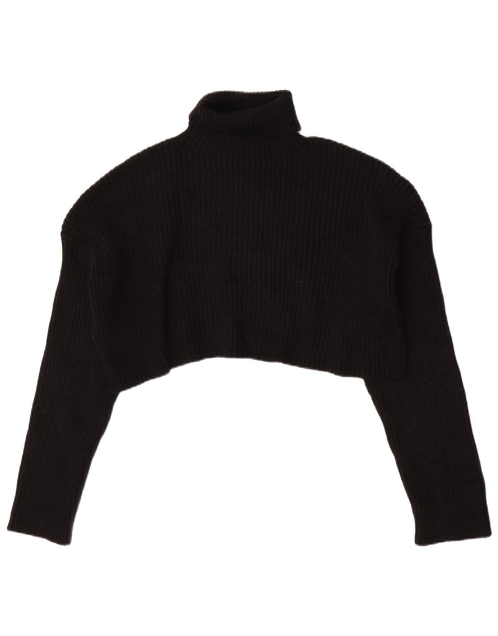 Zara Pull court surdimensionné à col roulé pour femme UK 16 Large Noir