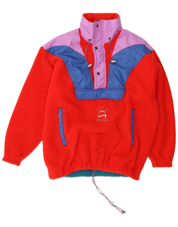 vintage Mens Zip Neck Fleece Jumper UK 44 2XL Rouge Colourblock