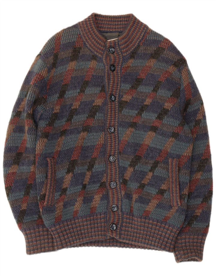 vintage Mens Cardigan Sweater Moyen Multicolore Rayé