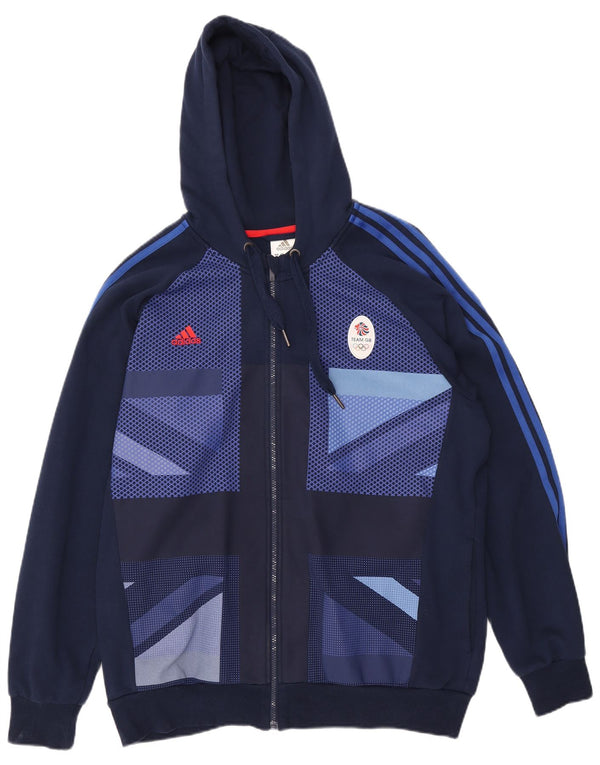 Adidas Pull à capuche zippé pour homme XL en coton géométrique bleu marine