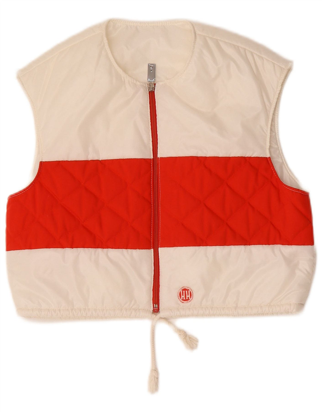 vintage Womens Crop Surdimensionné Gilet matelassé EU 36 Petit Colorblock Blanc