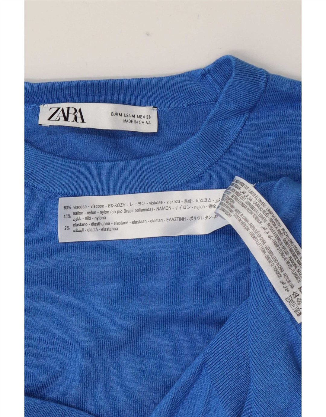 Zara Pull ras du cou pour femme UK 12 Bleu moyen Viscose