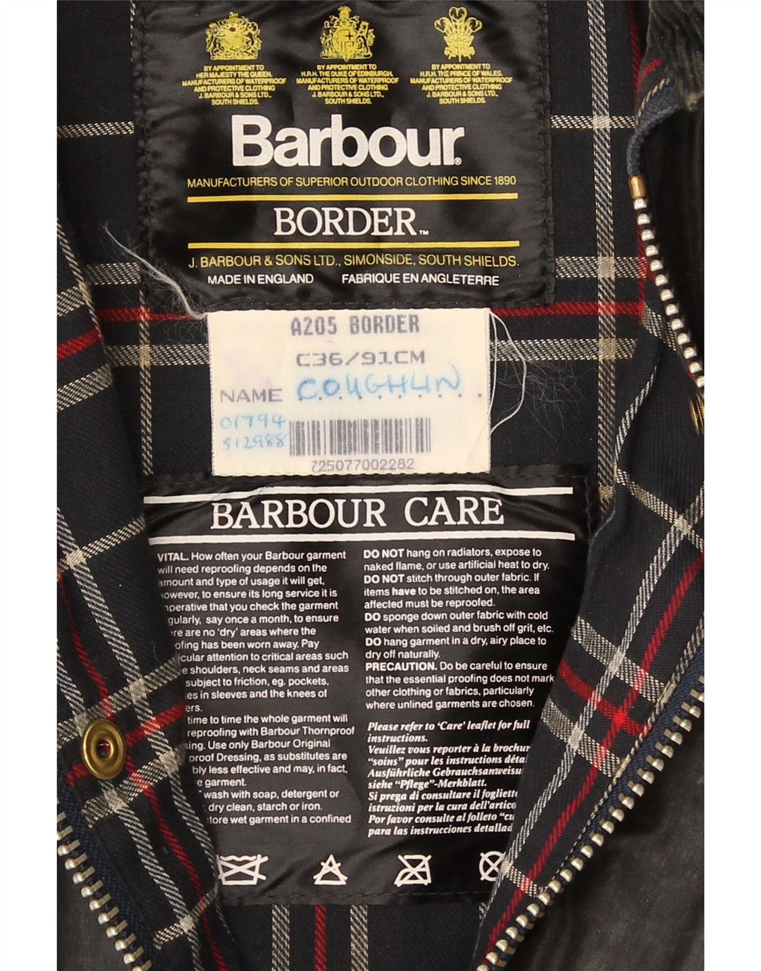 Barbour Manteau en coton ciré avec bordure pour homme UK 36 Petit Noir