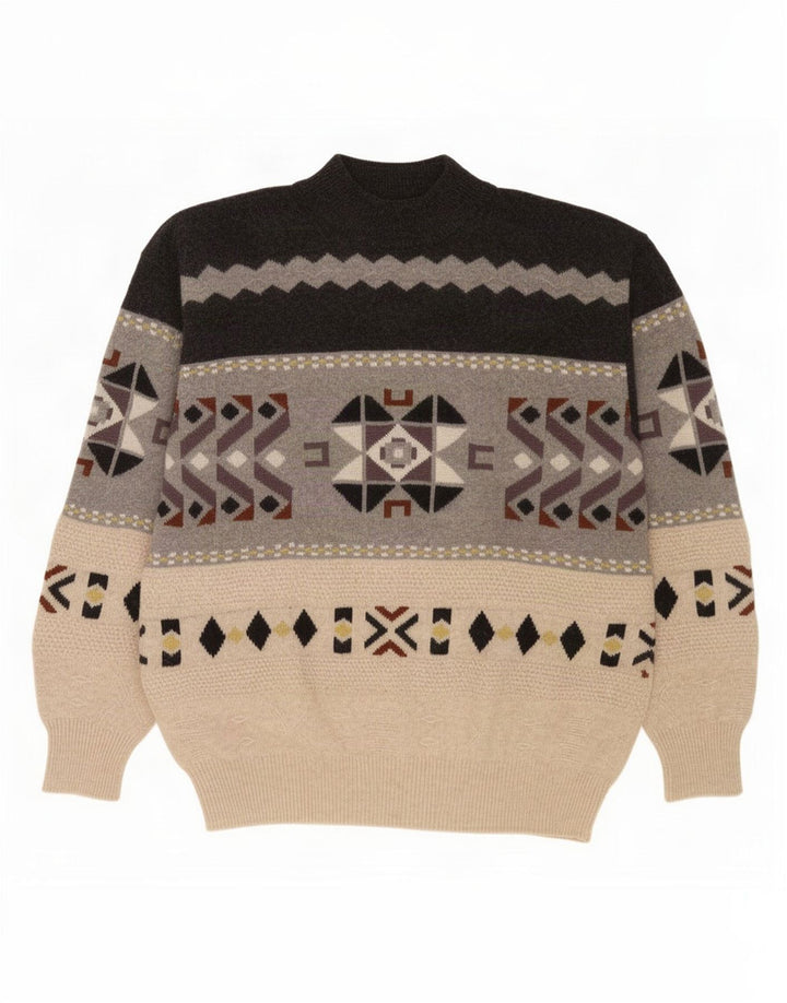 vintage Mens Turtle Neck Jumper Pull Moyen Multicolore Géométrique