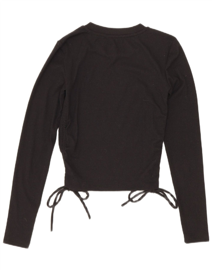 Zara Femmes Crop Top Manches Longues UK 8 Petit Noir Polyester
