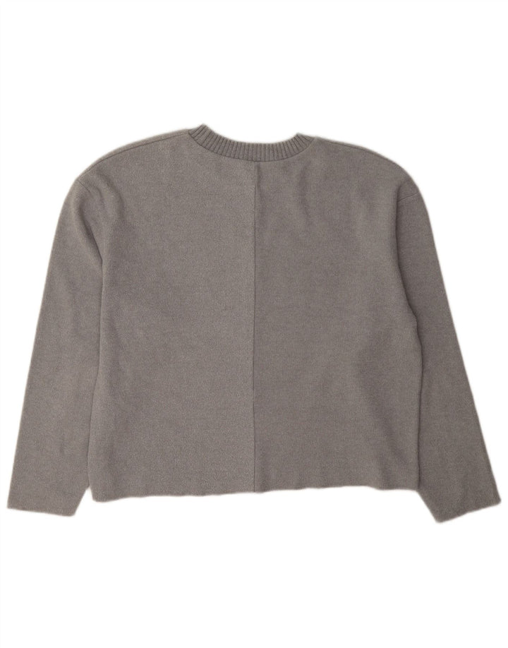 Zara Femme Haut Coupe Ample Manches Longues UK 10 Petit Gris Polyester