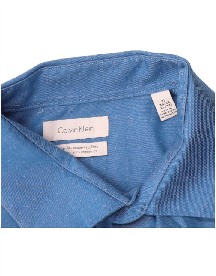 Calvin Klein Chemise coupe régulière pour homme Taille 17 XL Coton tacheté bleu
