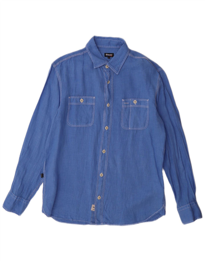 Blauer Chemise Homme Bleu Moyen Lin
