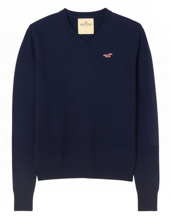 Hollister Pull col V pour homme en coton bleu marine Large