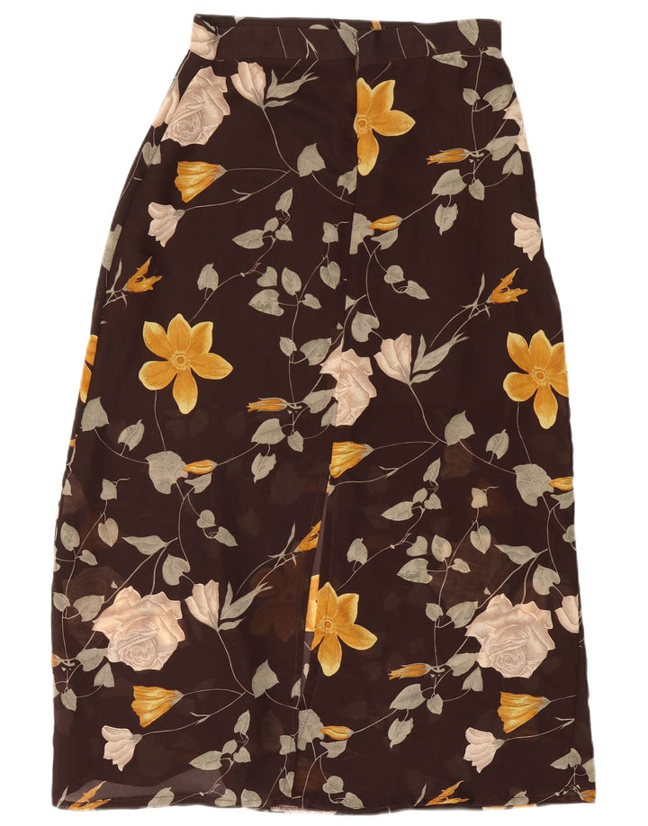 Jupe Midi Femme Vintage W28 Floral Marron Moyen