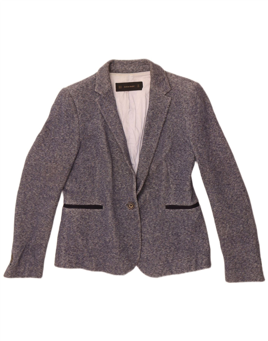 Zara Womens 1 Button Blazer Jacket UK 18 XL Bleu Moucheté Coton