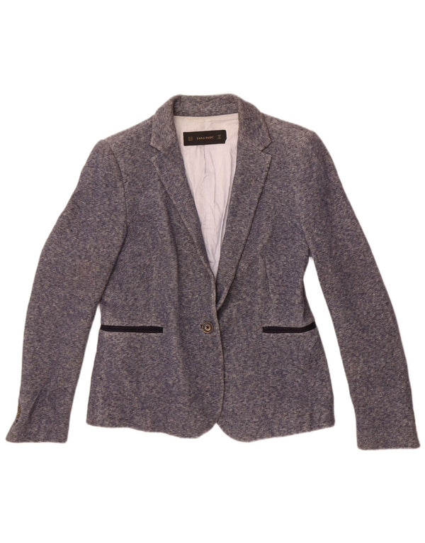 Zara Womens 1 Button Blazer Jacket UK 18 XL Bleu Moucheté Coton
