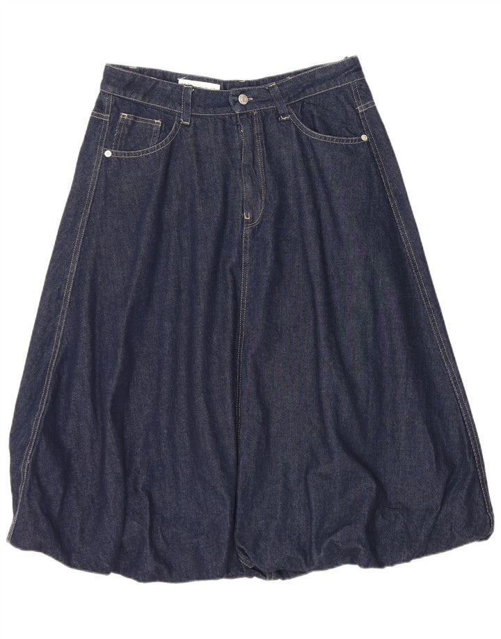 Zara Femme Denim Bubble Jupe Large W30 Bleu Marine Coton