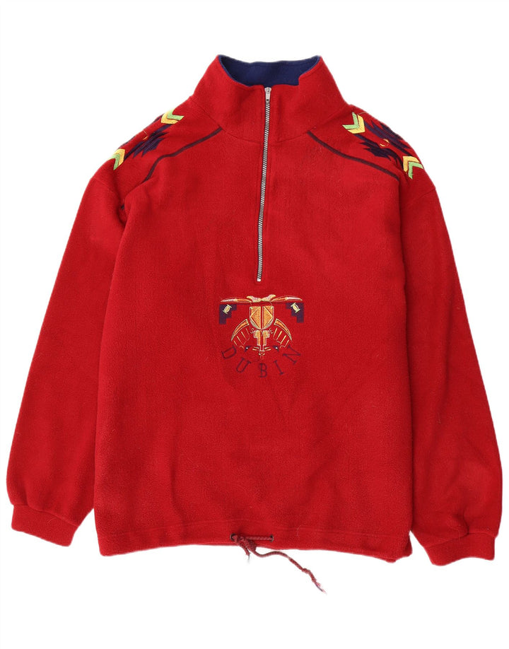 DUBIN Pull polaire à col zippé pour homme, coupe ample, en polyester rouge, grand