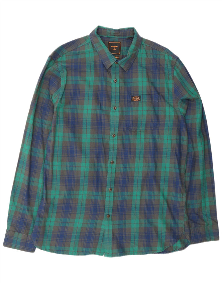SUPERDRY Chemise en Flanelle Homme 2XL Vert à Carreaux Coton