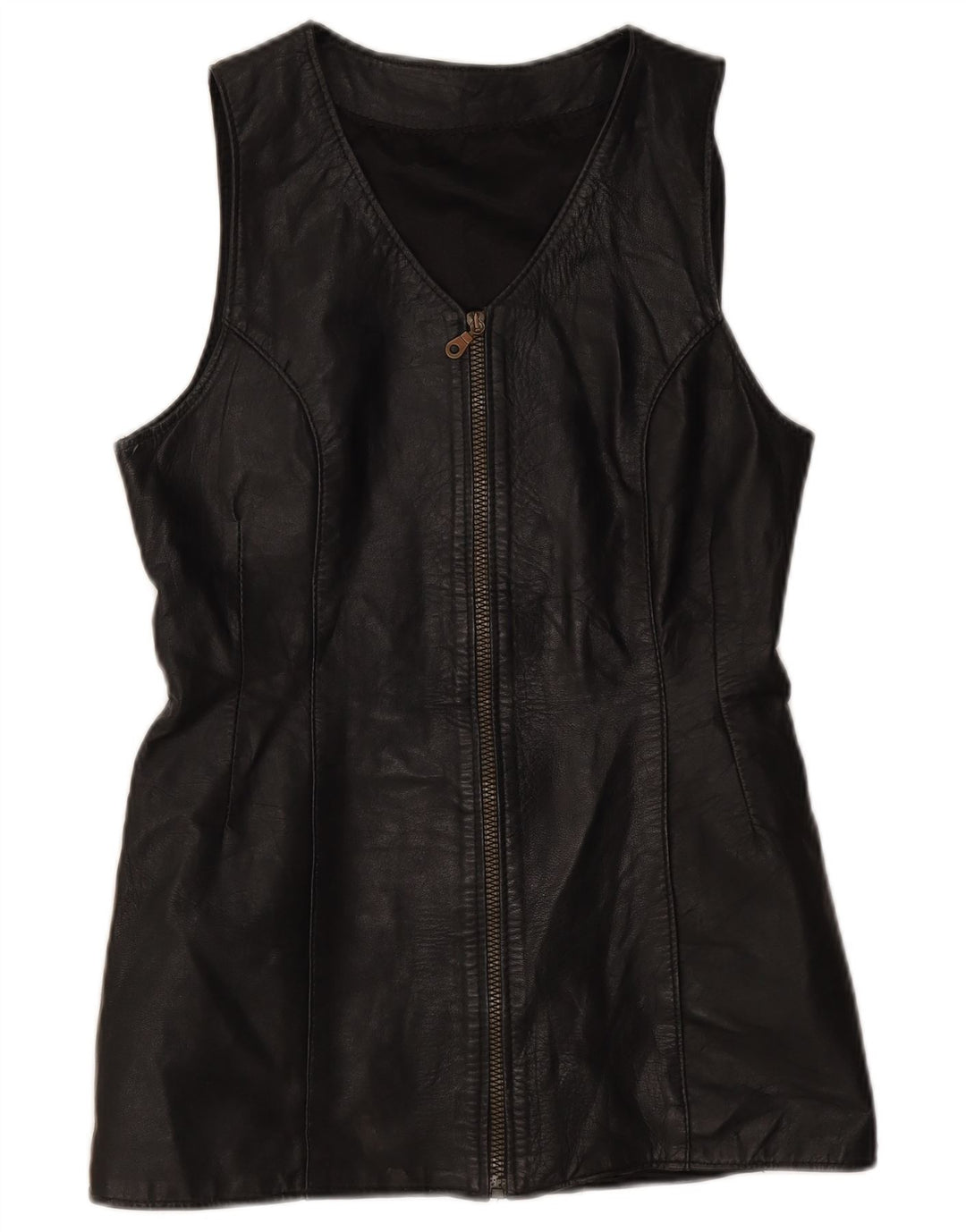 gilet en cuir femme vintage UK 10 Petit Noir