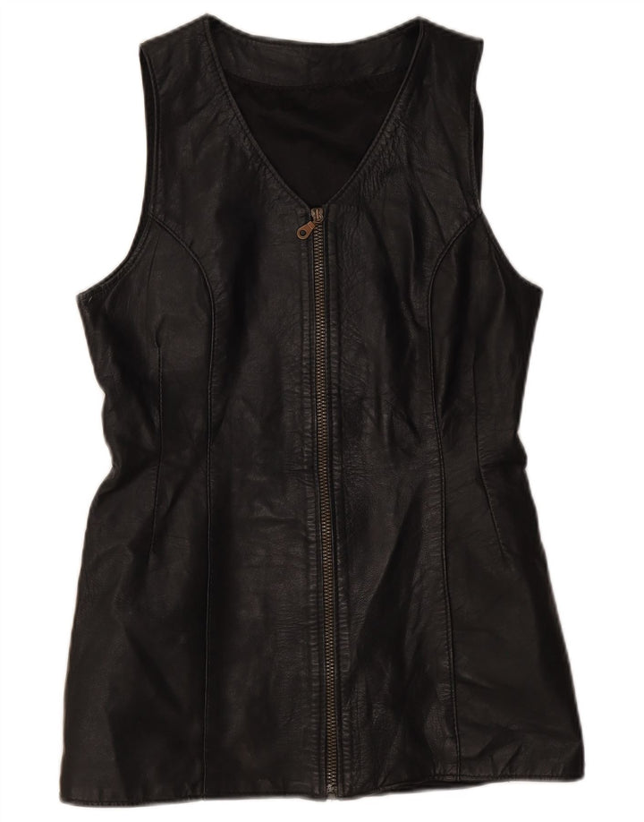 gilet en cuir femme vintage UK 10 Petit Noir