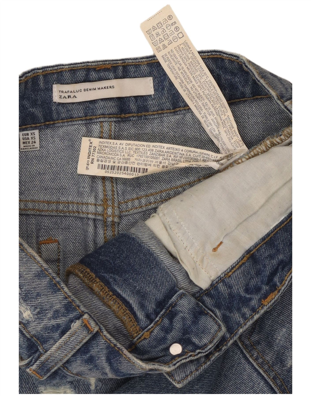 ZARA Femmes Trafaluc Distressed Mini Jupe En Jean XS W24 Bleu Coton