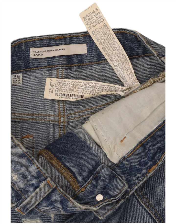 ZARA Femmes Trafaluc Distressed Mini Jupe En Jean XS W24 Bleu Coton