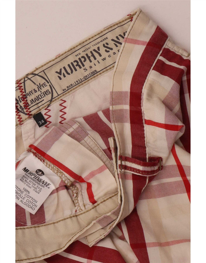 Murphy & Nye Short Chino Homme W34 Grand Coton à Carreaux Rouge