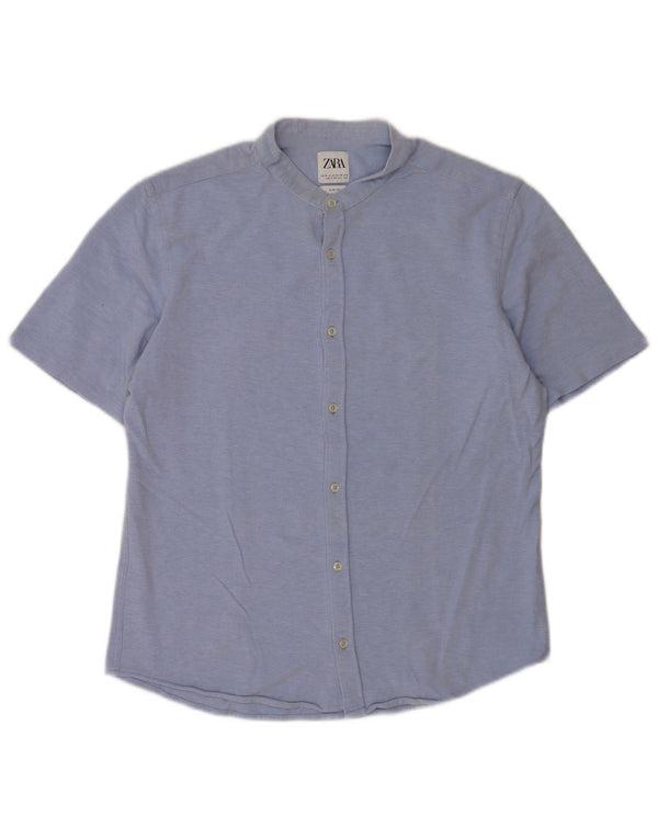 Zara Chemise Slim Fit À Manches Courtes Homme Bleu Moyen