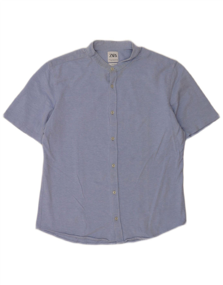 Zara Chemise Slim Fit À Manches Courtes Homme Bleu Moyen