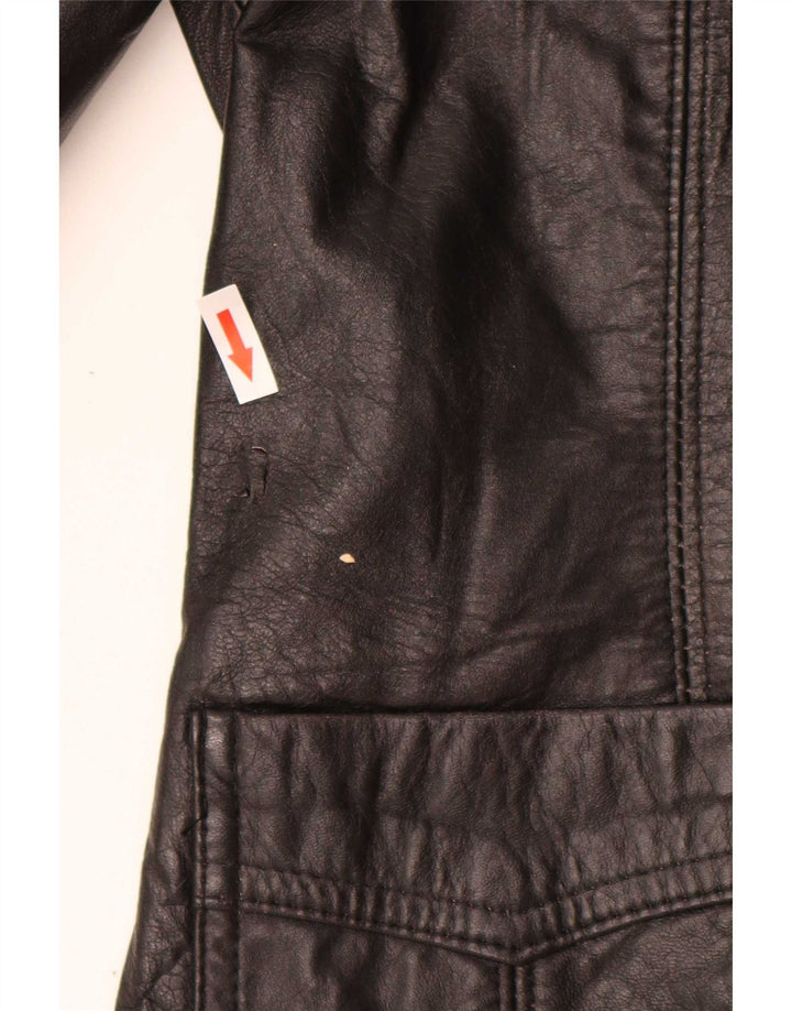 vintage Femme 3 Boutons Veste Blazer En Cuir IT 44 Moyen Noir