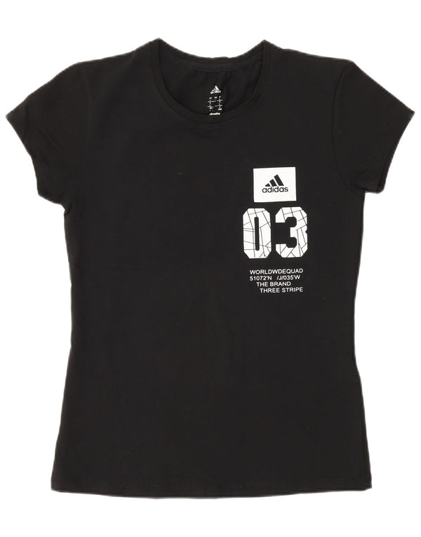 Adidas Climalite Graphic T-Shirt Top UK 14 Grand Coton Noir