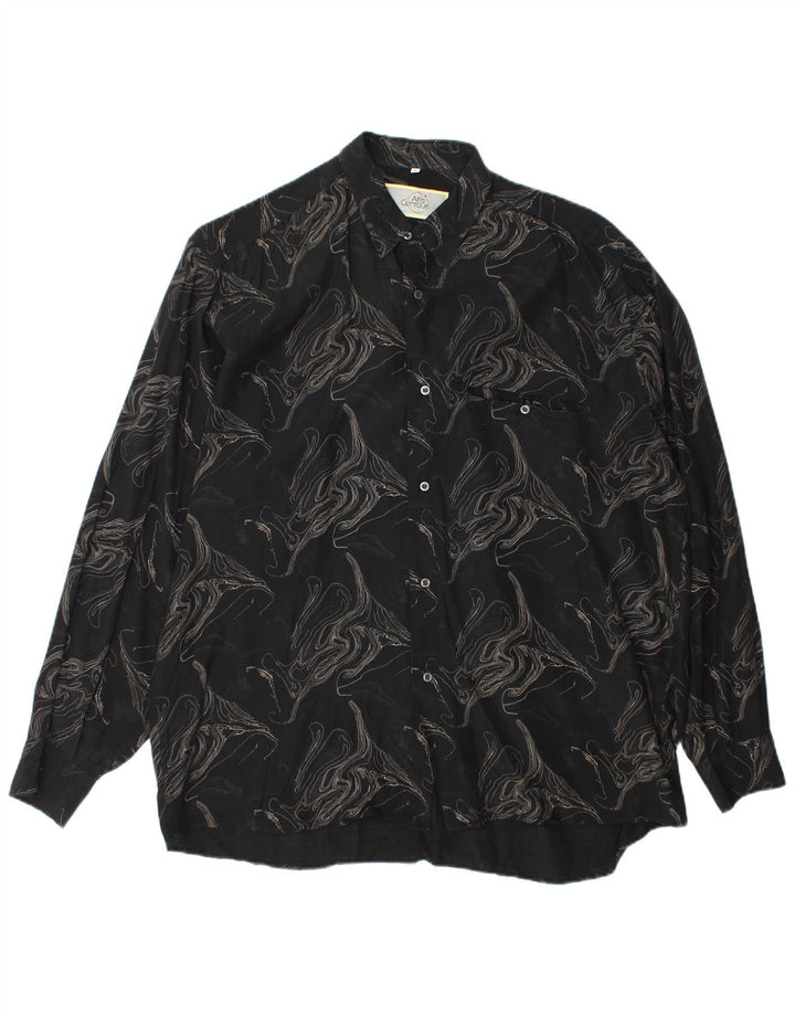 Chemise à motif abstrait vintage pour hommes XL Viscose noire