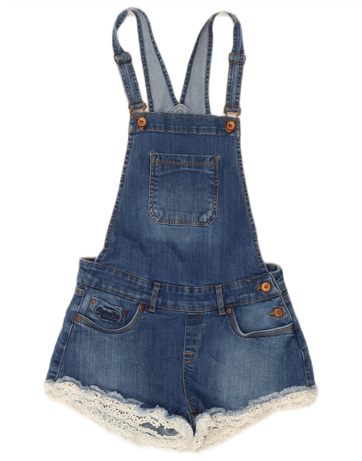 SUPERDRY Salopette Short en Jean Femme XS W25 Bleu Coton