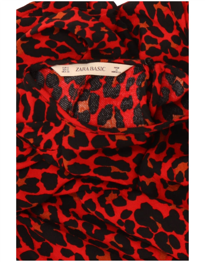 ZARA Chemisier à manches 3/4 pour femme UK 10 Petit imprimé animal rouge