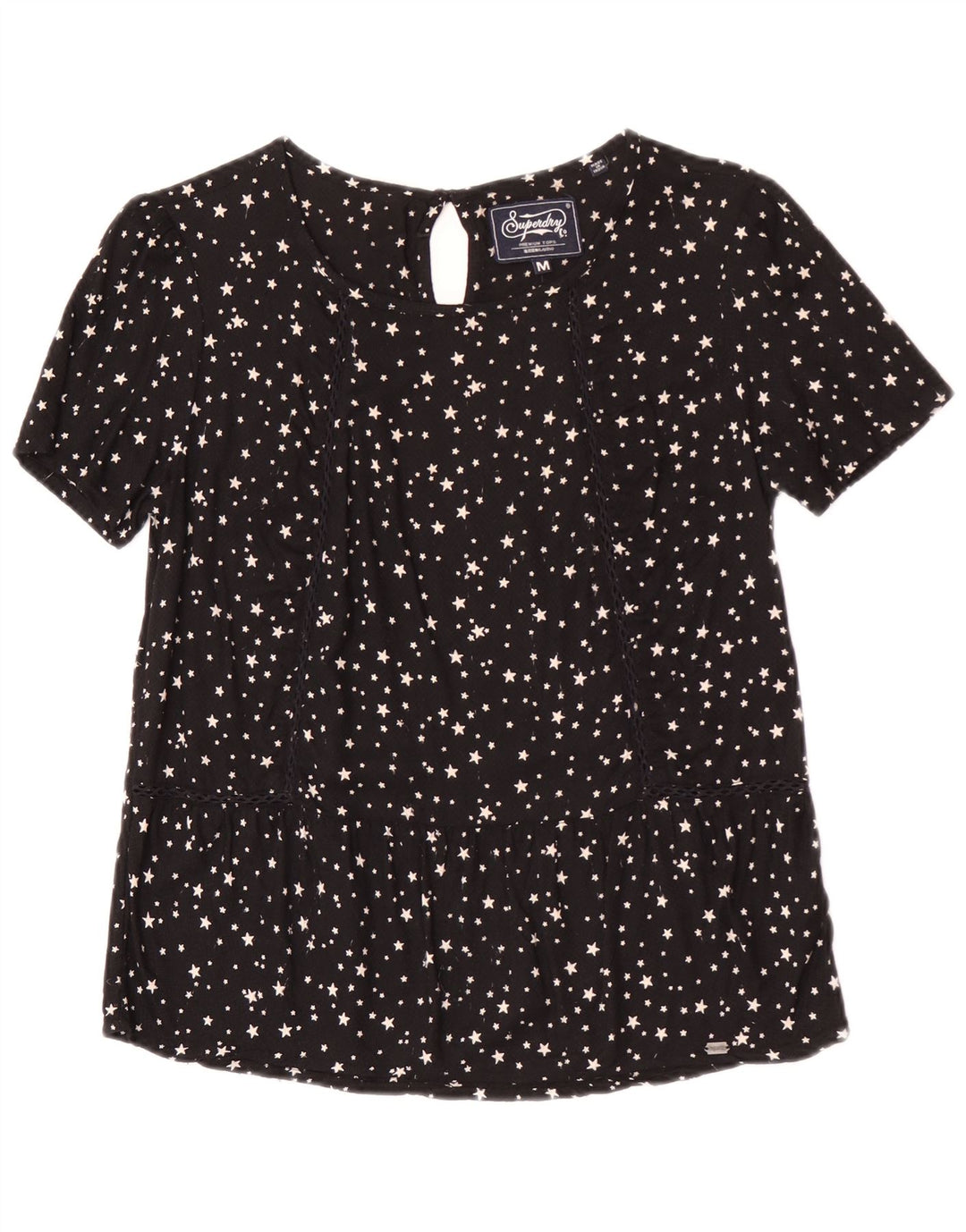 Superdry Femme Chemisier Top UK 12 Medium Noir Spotted Viscose
