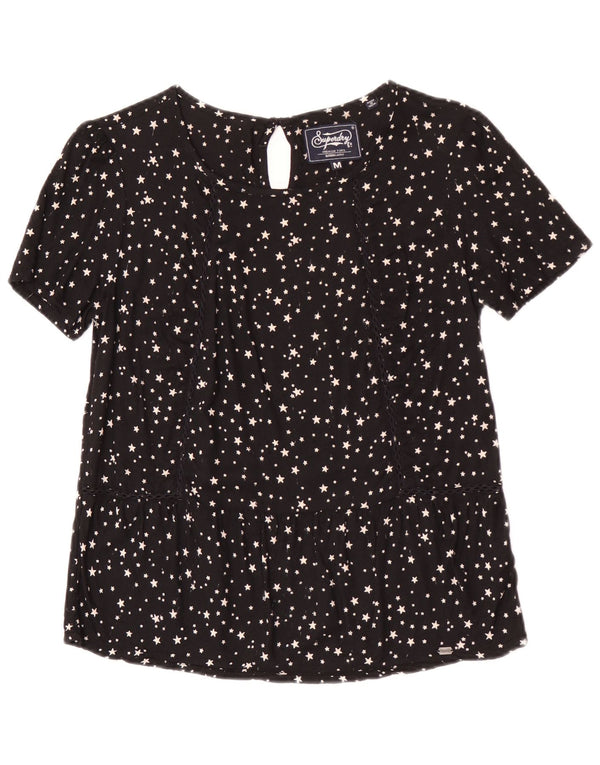 Superdry Femme Chemisier Top UK 12 Medium Noir Spotted Viscose