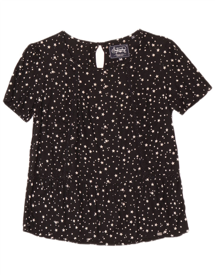 Superdry Femme Chemisier Top UK 12 Medium Noir Spotted Viscose