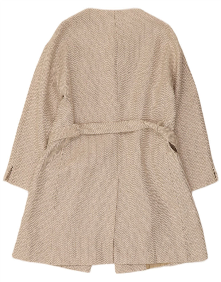 Elegance Manteau Femme UK 12 Lin Beige à Chevrons Moyen