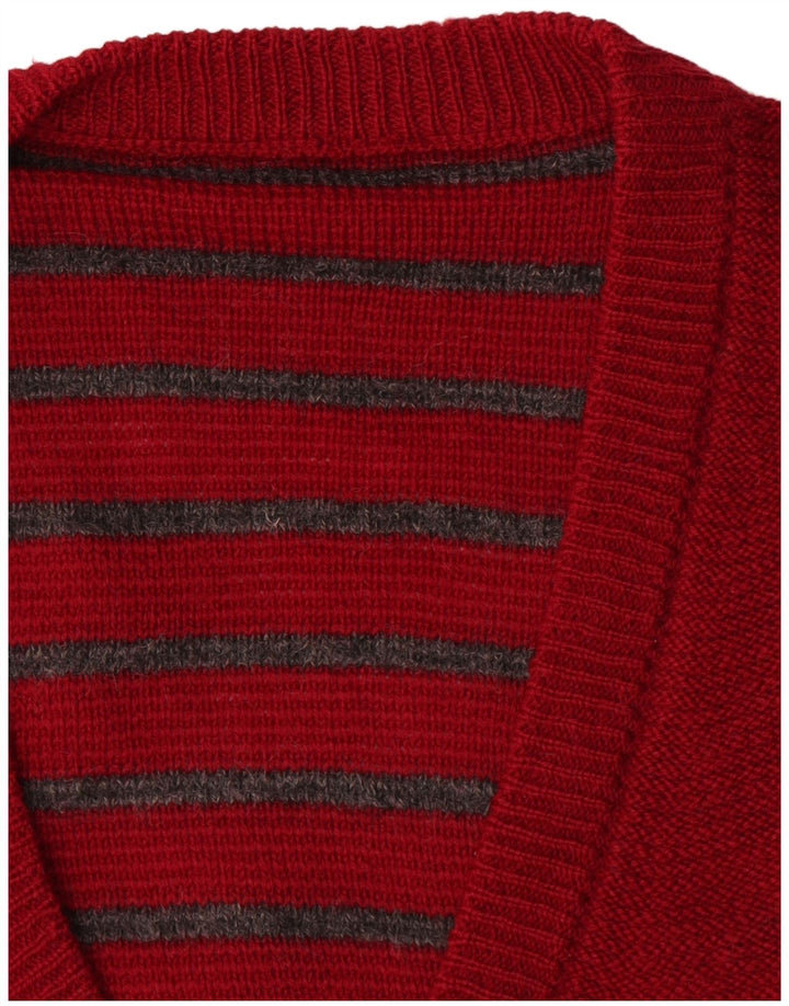 vintage Mens Cardigan Pull Grand Colorblock Rouge