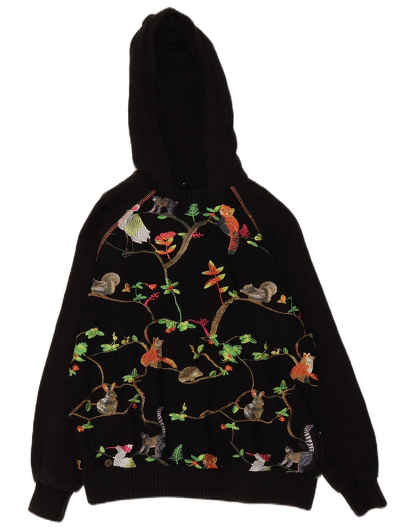 Desigual Pull à capuche surdimensionné graphique pour femme UK 10 Petit Noir Polyester