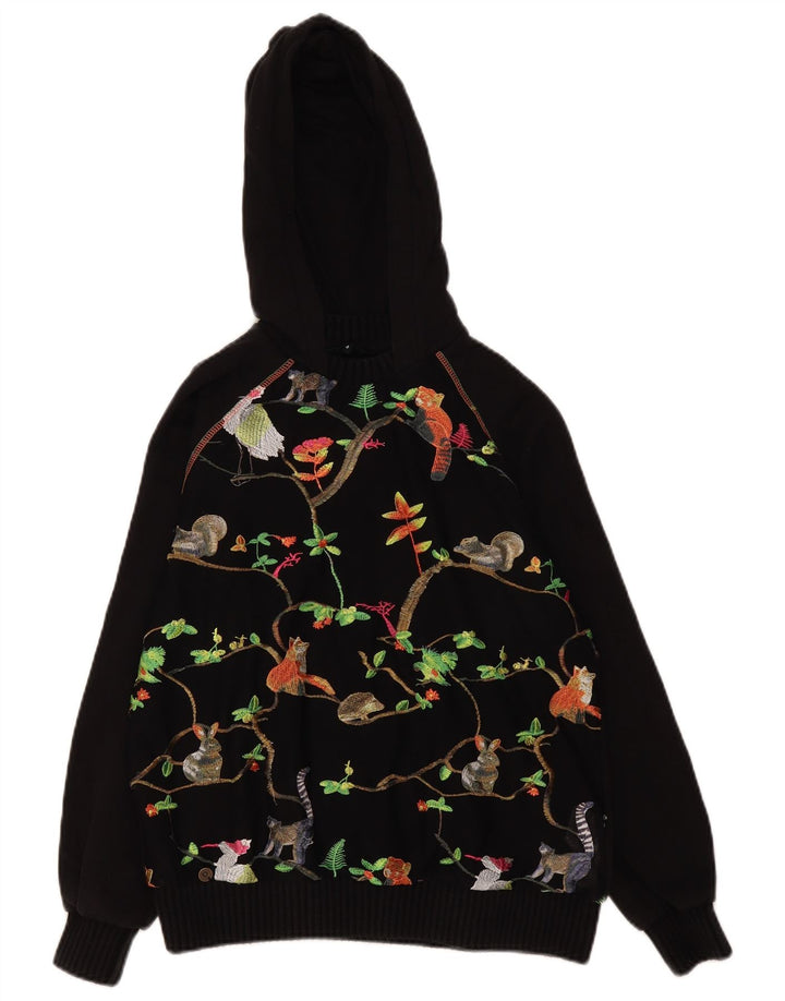 Desigual Pull à capuche surdimensionné graphique pour femme UK 10 Petit Noir Polyester